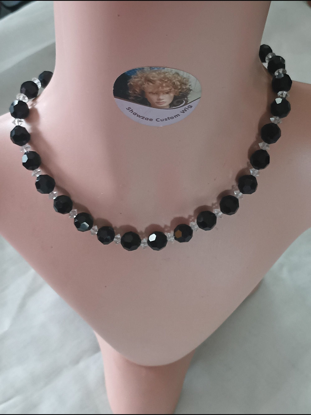 Vintage Black and Clear Faceted Bead Necklace